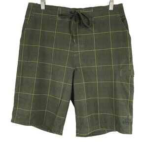 Prana Basalt‎ Studio Board Shorts Men's Size 32 Green Plaid Unlined SW-1660